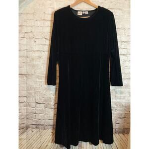 Vintage Jacqueline Ferrar Babydoll Dress Womens 18 Black Velvet Fit & Flare Midi